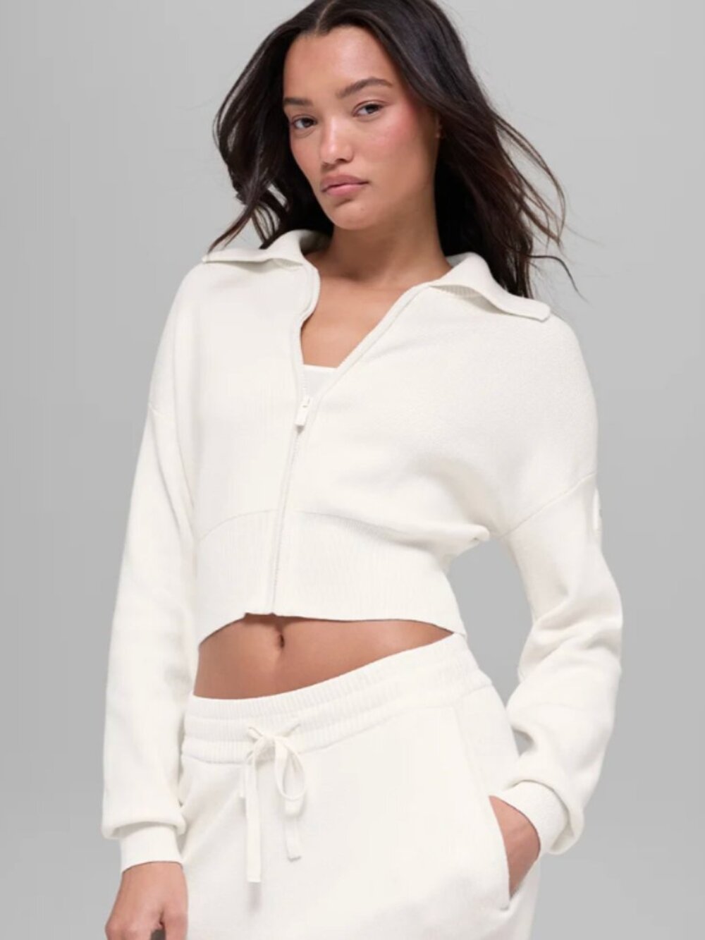 Alo Yoga Scholar Knit Cropped Full Zip Jacket